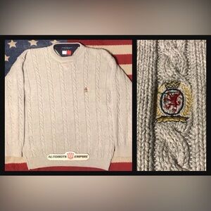 Vintage 90s TOMMY HILFIGER CABLE KNIT CHUNKY Crew Sweater L Rlpc rlx Sportsman 1
